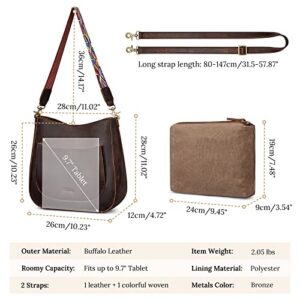 S-ZONE Women Genuine Leather Hobo Bag Crossbody Bucket Purse Vintage Shoulder Handbag with Woven Strap