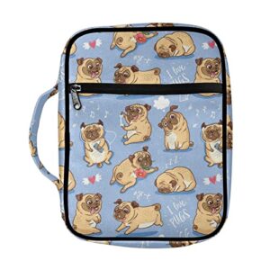 dreaweet pug dog cartoon bible covers for women men bible case personalized design girls crossbody backpack bag purse shoulder bag teens gifts for birthbay christmas valentine’s day