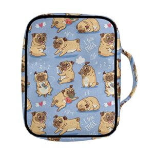 Dreaweet Pug Dog Cartoon Bible Covers for Women Men Bible Case Personalized Design Girls Crossbody Backpack Bag Purse Shoulder Bag Teens Gifts for Birthbay Christmas Valentine's Day