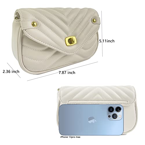 CHYUANX Small Quilted Crossbody Bags For Women, Quilted Purses For Women Handbags With Coin Purse Removable Crossbody Strap (White)