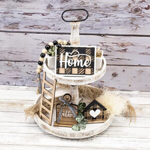 Farmhouse Tiered Tray Decor Items Set of 5 | Tiered Serving Decorative Tray | Rustic Farmhouse Decor | Wood Trays Home Decor | Farmhouse Kitchen Decor - Home [No Tray Included]