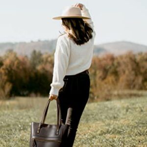 S-ZONE Women Genuine Leather Tote Bag Vintage Shoulder Purse Handbag with Back Zipper Pocket, Large Work Bag for Ladies