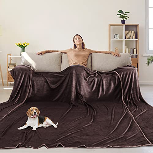 HOMBYS Extra Large 11'x 10' Flannel Throw Blanket, Big Size 128x120 Fuzzy Lightweight Microfiber Bed Blanket for Family and Couples, Oversized Soft & Warm Coffee Giant Blanket for All Season