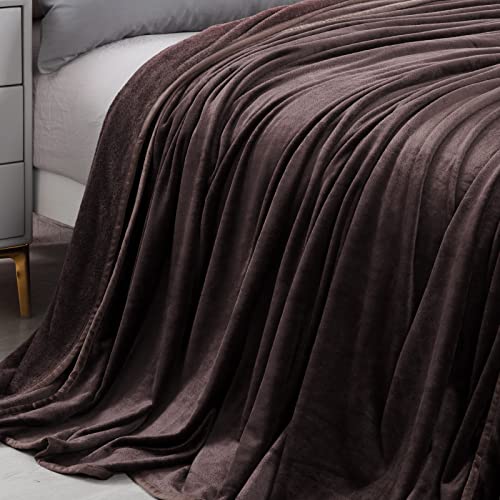 HOMBYS Extra Large 11'x 10' Flannel Throw Blanket, Big Size 128x120 Fuzzy Lightweight Microfiber Bed Blanket for Family and Couples, Oversized Soft & Warm Coffee Giant Blanket for All Season