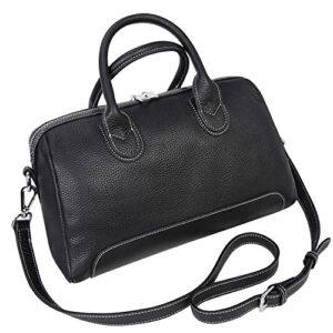 iswee genuine leather tote top handle satchel bag women handbags designer purse shoulder bag crossbody bags for ladies (black)
