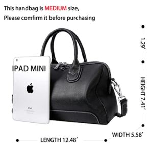 Iswee Genuine Leather Tote Top Handle Satchel Bag Women Handbags Designer Purse Shoulder Bag Crossbody Bags for Ladies (Black)