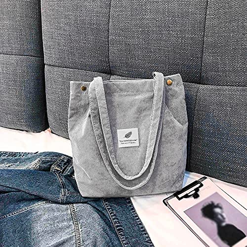 SPRAOI Bag Corduroy Tote Travel Bag Hand Bag Fashion Women Shoulder Color Satchel Bag Mini Shoulder Bag, Grey