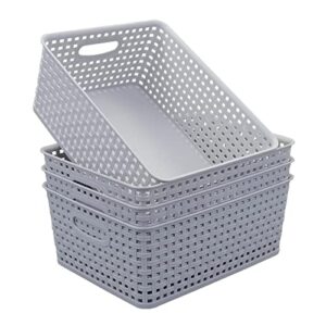 doryh 4 packs plastic weave storage basket bin, grey, 6.5 quart