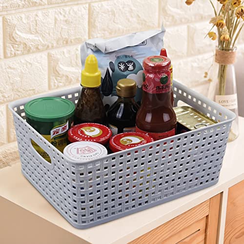 Doryh 4 Packs Plastic Weave Storage Basket Bin, Grey, 6.5 Quart