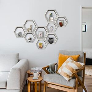 MRGL Hexagon Floating Shelves Set of 3, Wall Mounted Honeycomb Shelves Rustic White