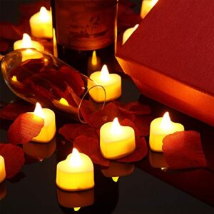 48 Pieces Heart LED Candles Love LED Tealight Candles Flameless Romantic with 2000 Packs Artificial Rose Petals for Romantic Night Valentine's Day Anniversary Decorations