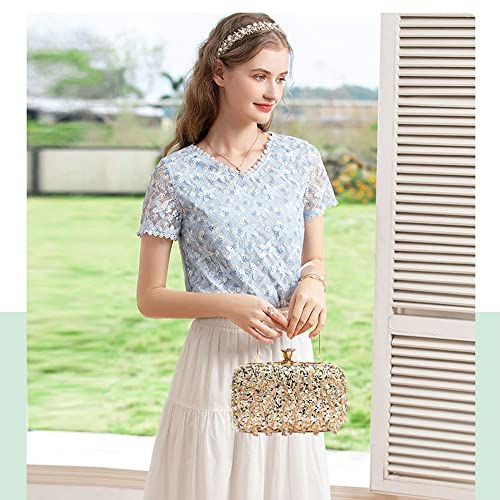 Omatta Women's Evening Handbags,Rhinestone Beaded Sequin Evening Handbags Party Prom Purse Bridal Clutch Purses Fancy Crossbody Bag