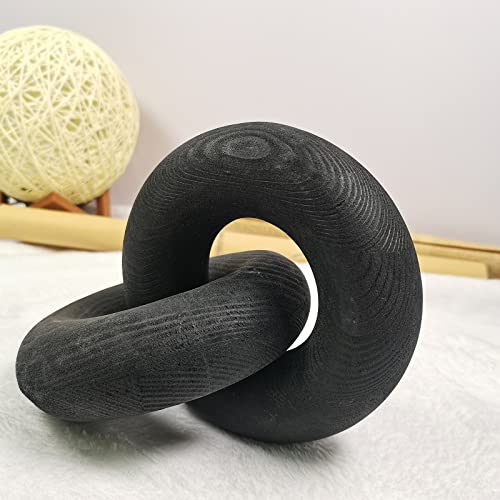 linsuo Double ring wood Chain Link Decor Wood knot decor ,Hand Carved Pine Wood Boho Bead, Suitable for Bedroom, Living Room, Coffee Shop Decoration (black), 7.5in*5.5in