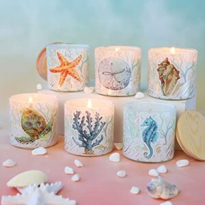 gorge moment scented candles, 6 pack candles for home scented, ocean themed glass jar candle with wooden lid, aromatherapy candle gifts set for anniversary birthday christmas mother valentine’s day