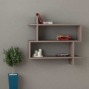 3 piece elegant durable floating shelves wood that is moisture & stain resistant strong versatile delicate beauty | size: 27.5 in l x 8.5 in w x 26 in h matte finish easy & quick assemble light mocha