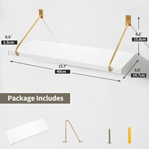 Gronda White Floating Shelves Set of 2, Modern Floating Shelves Wall Mounted with Gold Bracket Wall Shelves for Living Room Bathroom Bedroom Kitchen Office