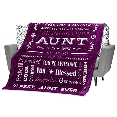 FILO ESTILO Mothers Day Gifts for Aunt from Niece or Nephew, Aunt Throw Blanket, Presents for Aunts for Birthday or Thank You Gift for Auntie, Tia Gifts 60x50 Inches (Purple, Fleece)