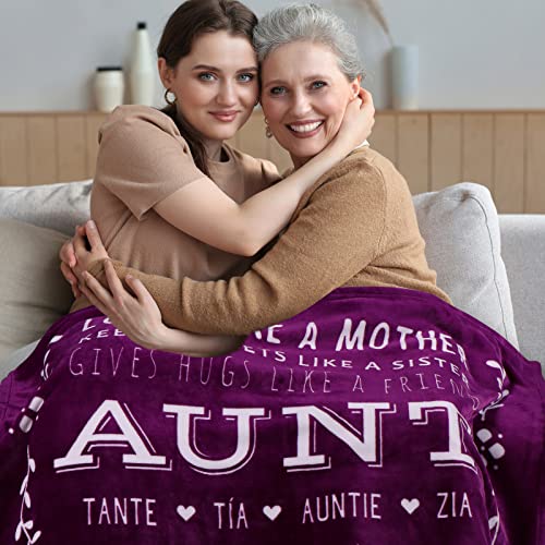 FILO ESTILO Mothers Day Gifts for Aunt from Niece or Nephew, Aunt Throw Blanket, Presents for Aunts for Birthday or Thank You Gift for Auntie, Tia Gifts 60x50 Inches (Purple, Fleece)