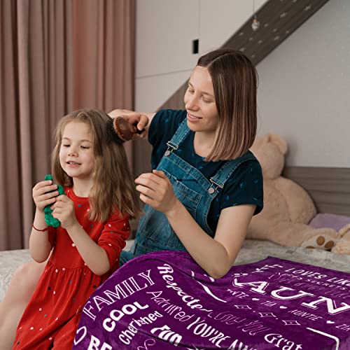 FILO ESTILO Mothers Day Gifts for Aunt from Niece or Nephew, Aunt Throw Blanket, Presents for Aunts for Birthday or Thank You Gift for Auntie, Tia Gifts 60x50 Inches (Purple, Fleece)