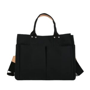 gk-o women canvas handbag shoulder bags simple multi pocket messenger bag large capacity shoulder bag hobo bag (black)