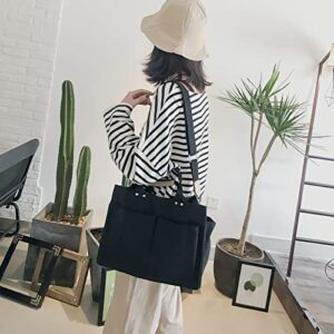 GK-O Women Canvas Handbag Shoulder Bags Simple Multi Pocket Messenger Bag Large Capacity Shoulder Bag Hobo Bag (Black)