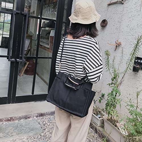 GK-O Women Canvas Handbag Shoulder Bags Simple Multi Pocket Messenger Bag Large Capacity Shoulder Bag Hobo Bag (Black)