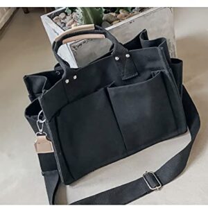 GK-O Women Canvas Handbag Shoulder Bags Simple Multi Pocket Messenger Bag Large Capacity Shoulder Bag Hobo Bag (Black)