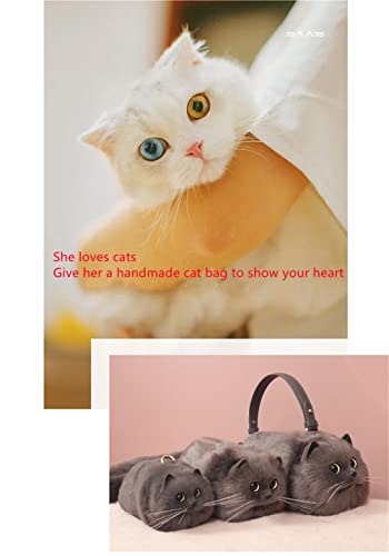 HUIJUFU Realistic Puffy Plush Cat Shaped Crossbody Handbag for Women(Blue Cat)