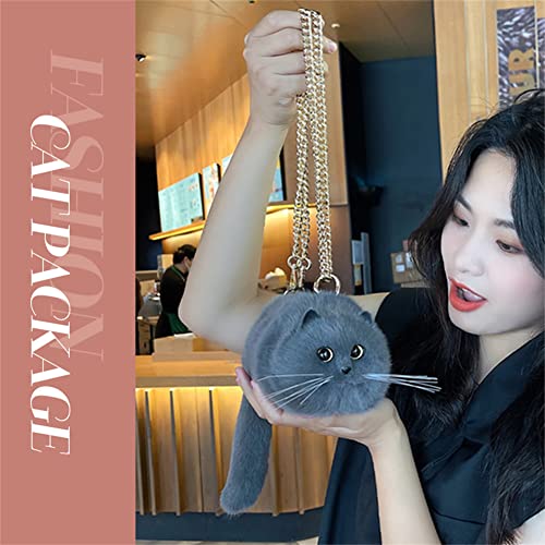 HUIJUFU Realistic Puffy Plush Cat Shaped Crossbody Handbag for Women(Blue Cat)