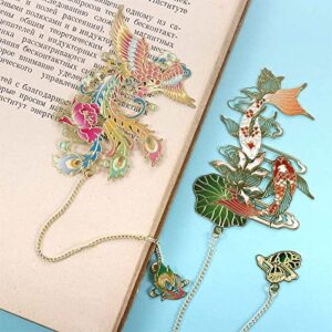 Metal Hollow Out Bookmark,Brass Hollow Book Clip,Classical Chinese Style Retro Pendant Book Marker Clip for Women Book Lovers(Dragon)