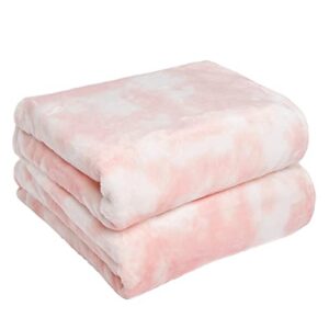 dreamscene ultra soft tie dye blanket plush fleece throw over sofa couch fluffy cosy travel bedspread, 47×60 inches – blush pink white