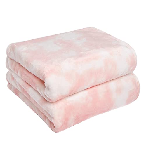 Dreamscene Ultra Soft Tie Dye Blanket Plush Fleece Throw Over Sofa Couch Fluffy Cosy Travel Bedspread, 47x60 inches - Blush Pink White