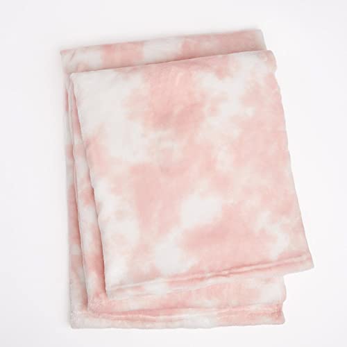 Dreamscene Ultra Soft Tie Dye Blanket Plush Fleece Throw Over Sofa Couch Fluffy Cosy Travel Bedspread, 47x60 inches - Blush Pink White