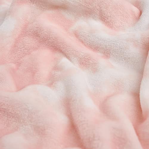 Dreamscene Ultra Soft Tie Dye Blanket Plush Fleece Throw Over Sofa Couch Fluffy Cosy Travel Bedspread, 47x60 inches - Blush Pink White