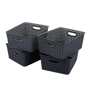 ggbin 4 packs plastic weave storage basket, small pantry organizer bin, grey, 6.5 quart, r