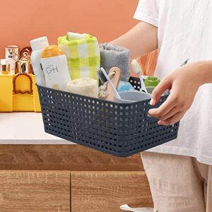 Ggbin 4 Packs Plastic Weave Storage Basket, Small Pantry Organizer Bin, Grey, 6.5 Quart, R