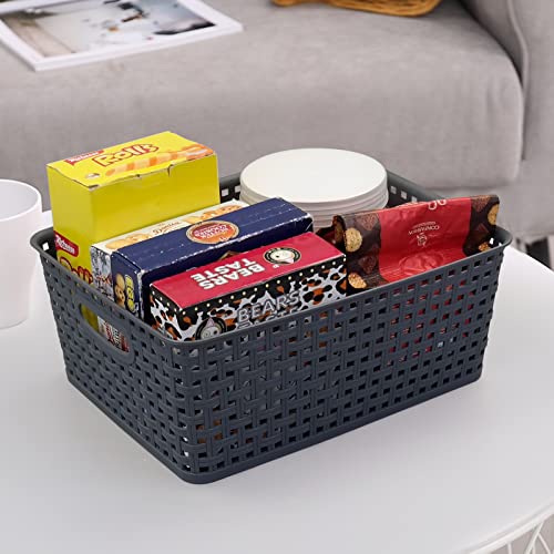 Ggbin 4 Packs Plastic Weave Storage Basket, Small Pantry Organizer Bin, Grey, 6.5 Quart, R