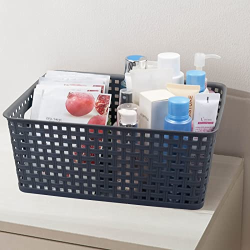 Ggbin 4 Packs Plastic Weave Storage Basket, Small Pantry Organizer Bin, Grey, 6.5 Quart, R