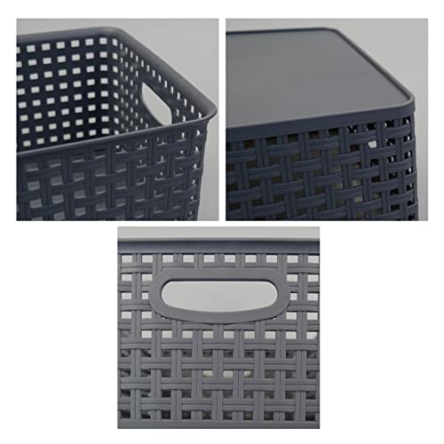 Ggbin 4 Packs Plastic Weave Storage Basket, Small Pantry Organizer Bin, Grey, 6.5 Quart, R