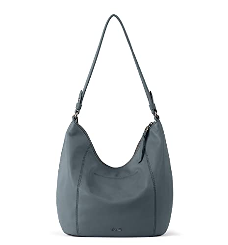 The Sak Sequoia Hobo Bag in Leather, Roomy Purse with Multi Use Design, Dusty Blue Crochet