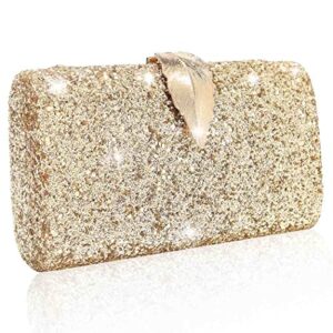 Barode Clutch Purses for Women Silver Glitter Shoulder Bag Bridal Wedding Leaf Prom Cocktail Party Bride Wristlet Handbags (Gold)