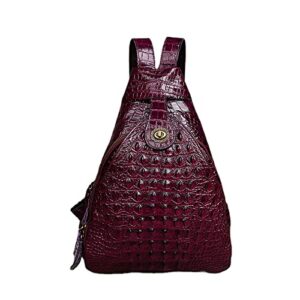seegeeneey genuine leather backpack shoulder bag for women tote purse satch crocodile pattern embossed travel bag vintage medium (purple)