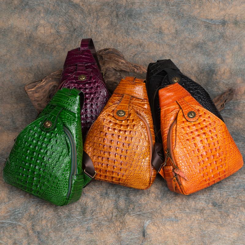 seegeeneey Genuine Leather Backpack Shoulder Bag For Women Tote Purse Satch Crocodile Pattern Embossed Travel Bag Vintage Medium (Purple)