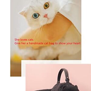 HUIJUFU Realistic Puffy Plush Cat Shaped Crossbody Handbag for Women (Black Cat)