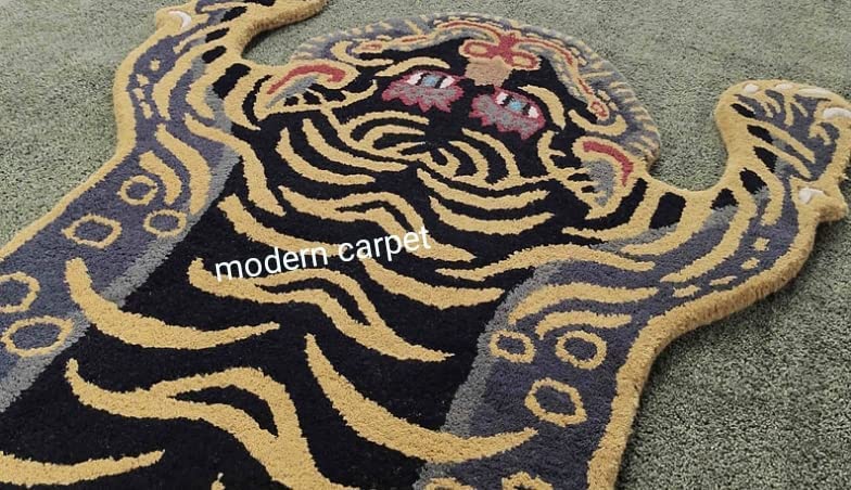 Generic Tibetan Tiger Rugs Skin Shape 2x3 Ft Area Rugs for Resistant Carpet Handmade Tufted 100% Woolen Rugs Animal Carpet for Kid Room Bedroom by Modern Carpet (2X3 FEET), Multicolor