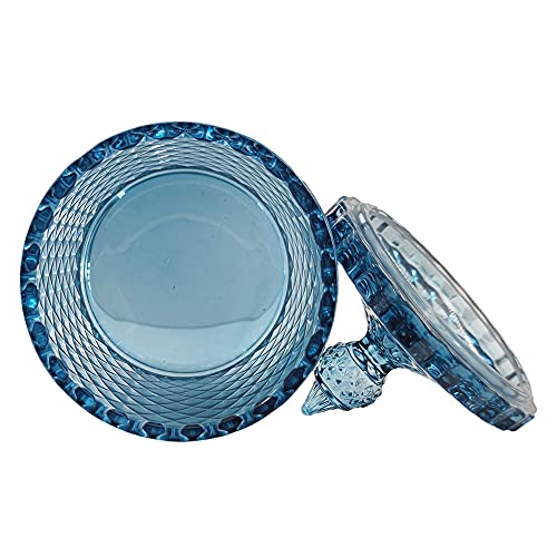 Sizikato Diamond Faceted Crystal Glass Candy Jar with Lid, 18oz Blue Decorative Jar, Nut Jar, Dried Fruit Storage Jar.