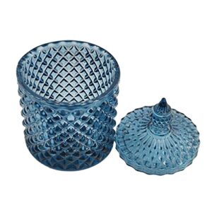 Sizikato Diamond Faceted Crystal Glass Candy Jar with Lid, 18oz Blue Decorative Jar, Nut Jar, Dried Fruit Storage Jar.