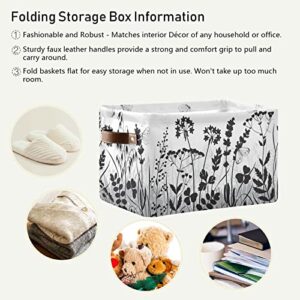 susiyo Black White Wildflowers Floral Storage Bins, 14 x 10 inch Canvas Storage Basket for Shelves Closet Organizing - 1 Piece