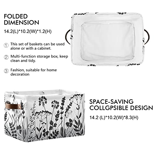 susiyo Black White Wildflowers Floral Storage Bins, 14 x 10 inch Canvas Storage Basket for Shelves Closet Organizing - 1 Piece