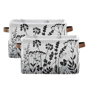 susiyo Black White Wildflowers Floral Storage Bins, 14 x 10 inch Canvas Storage Basket for Shelves Closet Organizing - 1 Piece